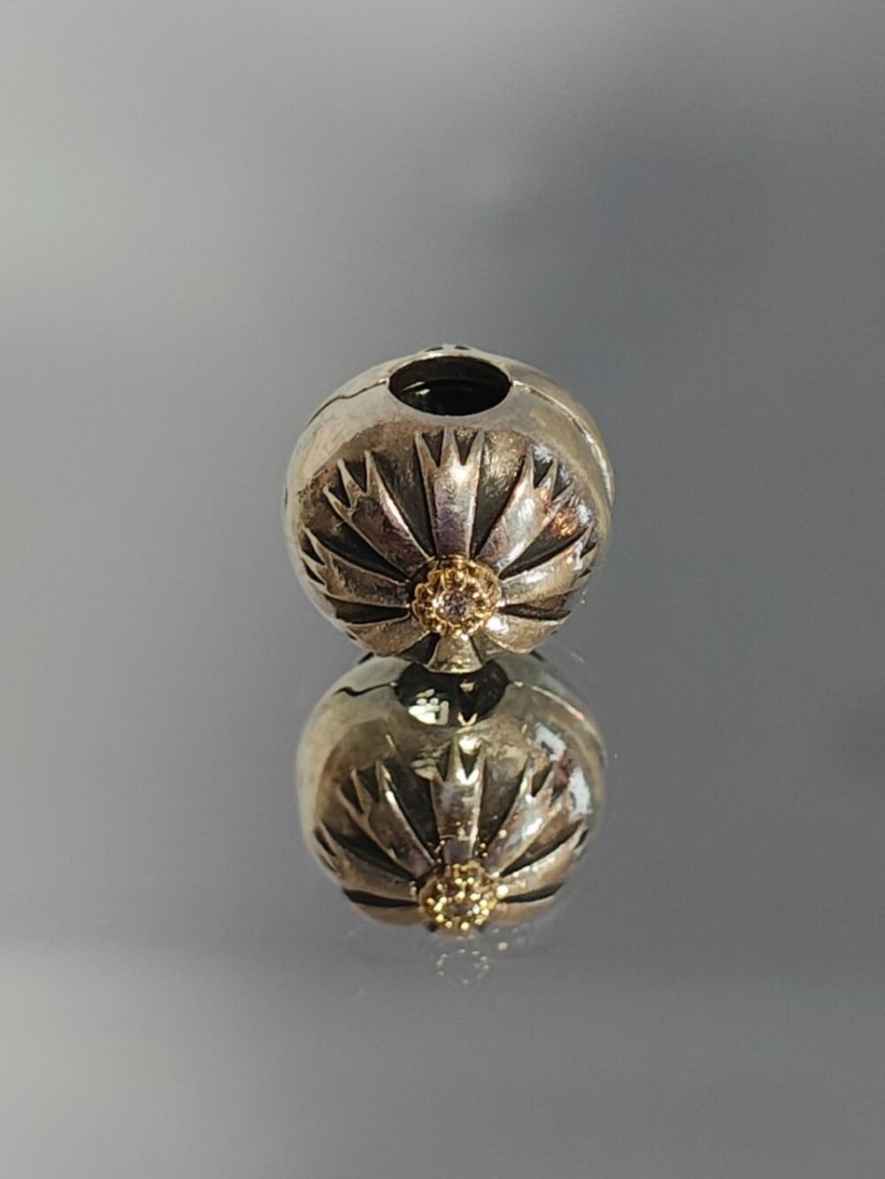 Pandora Friendship Flower Clip 790988CZ Retired Sterling Silver 14K Gold